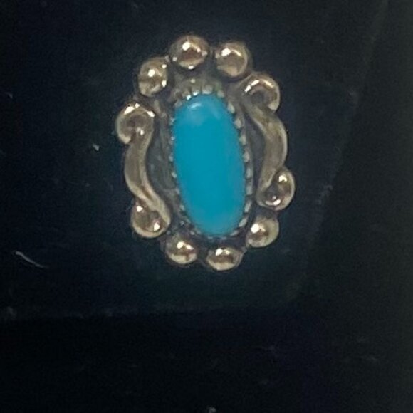 Vintage 80's Native American Turquoise Earrings  with Engraving and Blackening - Picture 2 of 6